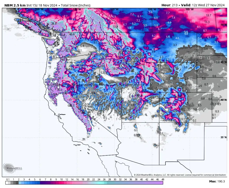 Forecasted Snowfall For The Western United States, November 18 24, 2024