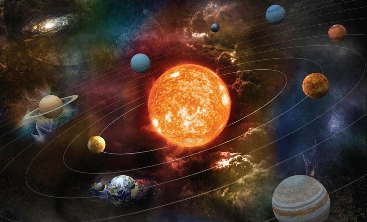 The Sun And Nine Planets Of Our System Orbiting.